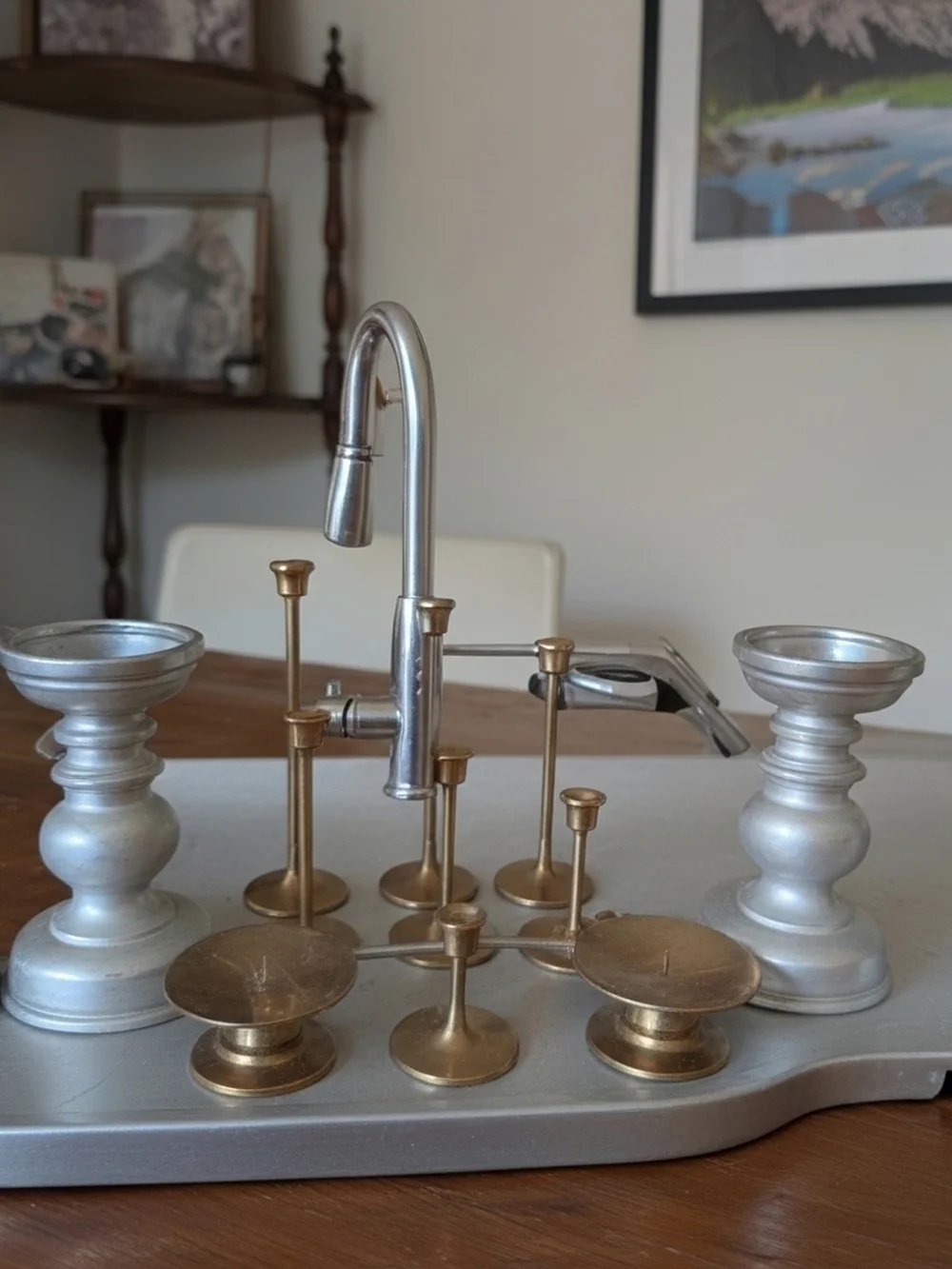 Gold and Silver Metal Candlestick Set - Home Dining